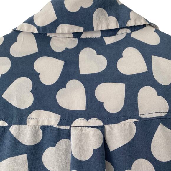 Equipment Silk Blue White Heart Print Button Down Blouse shirt size small - Picture 5 of 7